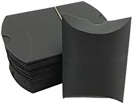 QUUPY 50PCS Black Kraft Paper Pillow Boxes with Ribbons