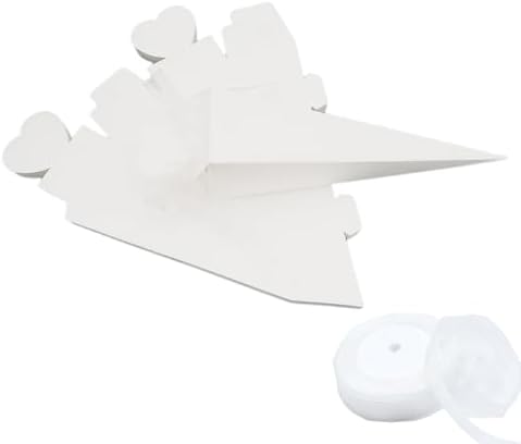 50 Piece White Cone Shaped Cookie Boxes with Ribbons