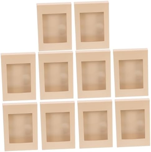 PRETYZOOM 10pcs Beige Kraft Paper Favor Boxes with Window