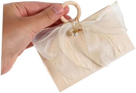 KOMBIUDA 10pcs Wedding Favor Boxes with Handle and Gold Trim