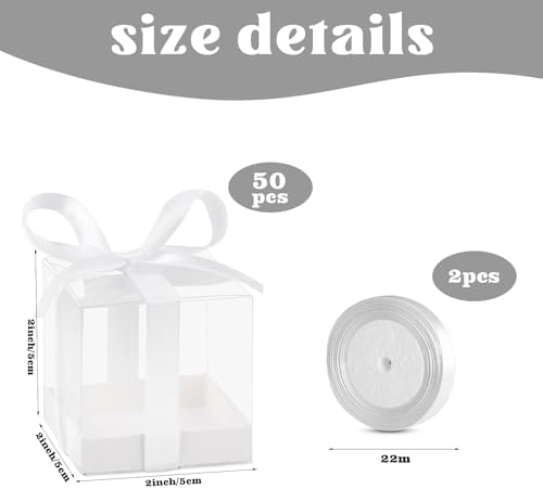 Hxezoc 50 Pack Clear Candy Gift Boxes with White Ribbons