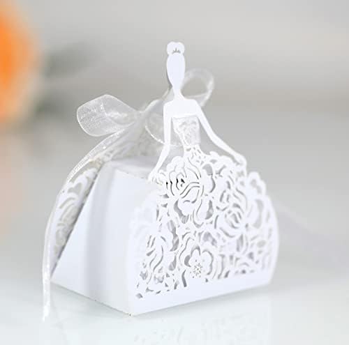 50 Pack Laser Cut Girl Rose Wedding Candy Boxes with Ribbon 1