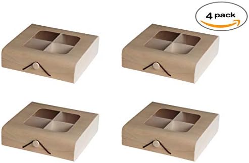 Hammont Wooden Candy Gift Box 4 Pack 7x7x2 Inches