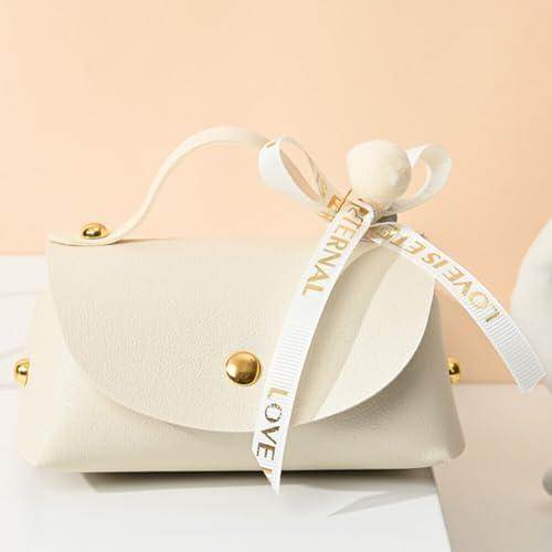 Leather Candy Boxes with Bow 6 PCS Beige