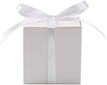 COTOPHER 60pcs White Cube Gift Boxes with Ribbons