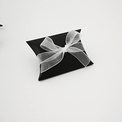 QUUPY 50PCS Black Kraft Paper Pillow Boxes with Ribbons