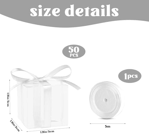 Adecortalk 50 Pcs Clear Gift Boxes with White Ribbon