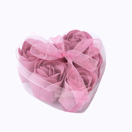 4 Pack Dusty Rose Scented Soap Roses with Gift Boxes and Ribbons