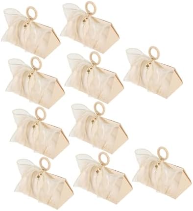 KOMBIUDA 10pcs Wedding Favor Boxes with Handle and Gold Trim