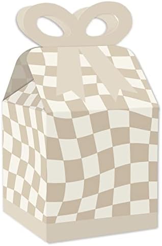 Big Dot of Happiness Tan Checkered Bow Gift Boxes Set of 12