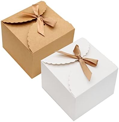Zreneyfex 12 Piece Brown and White Gift Boxes with Lids and Ribbons