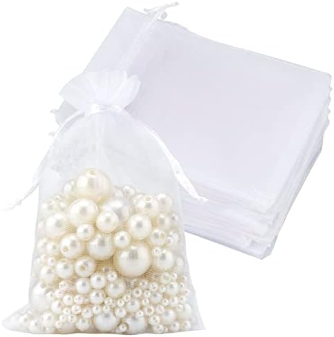 jijAcraft 100PCS White Organza Drawstring Gift Bags