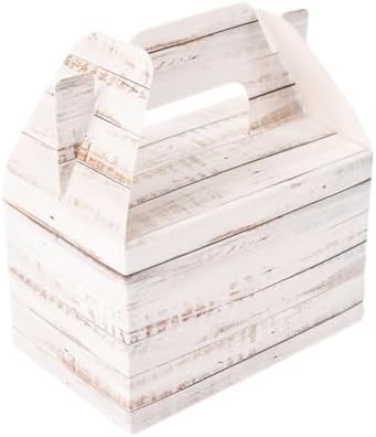 Efavormart 25 Pack Rustic White Gift Boxes with Wood Plank Design