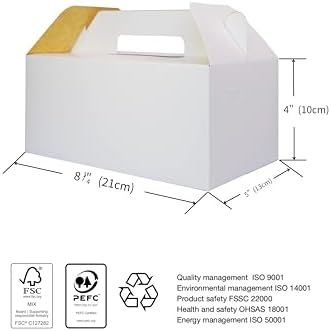 PandaPandaPPS 50 Pack White Gable Boxes 825x5x4 for Gifts and Parties