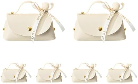 Leather Candy Boxes with Bow 6 PCS Beige