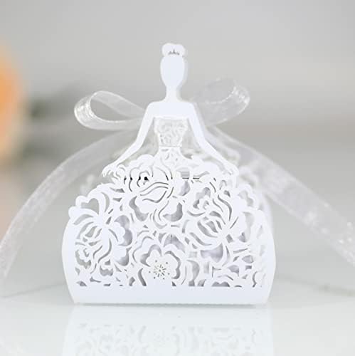 50 Pack Laser Cut Girl Rose Wedding Candy Boxes with Ribbon 1