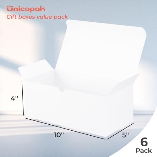 UnicoPak 6 Pack White Gift Boxes with Lids 10x5x4