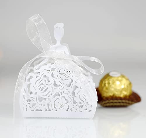 50 Pack Laser Cut Girl Rose Wedding Candy Boxes with Ribbon 1