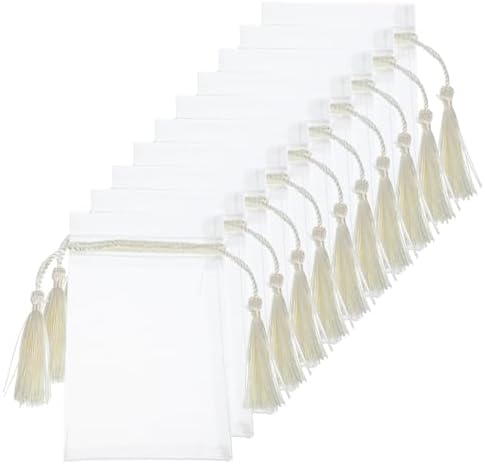 Healifty 10 Pcs Transparent Organza Drawstring Bags with Tassels