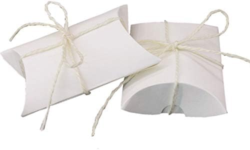White Kraft Paper Pillow Candy Boxes with Jute Twines 100 Pcs