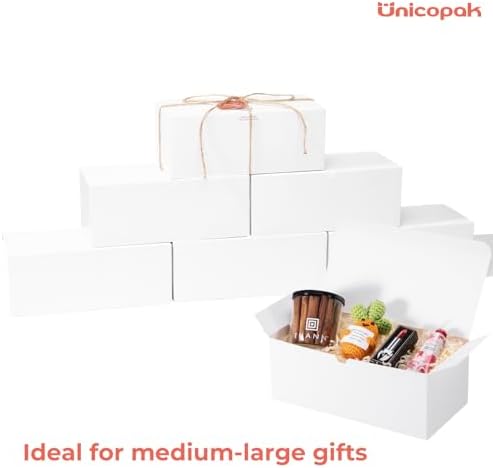 UnicoPak 6 Pack White Gift Boxes with Lids 10x5x4
