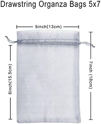100PCS Silver Gray Organza Drawstring Gift Bags for Wedding and Baby Shower