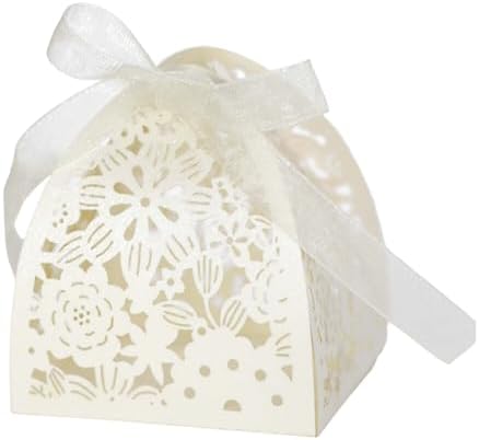 50PCS Flower-Shaped Candy Boxes with Ribbons