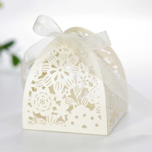 50PCS Flower-Shaped Candy Boxes with Ribbons