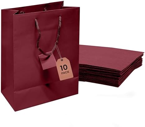Novel Box Burgundy Gift Bags with Handles 10 Pack