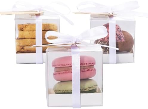LeoKy 50-Pack Clear Treat Boxes for Macarons Chocolates Party Favors
