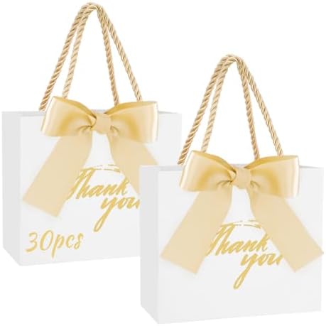 30 Pack Mini Thank You Gift Bags with Handle and Bow