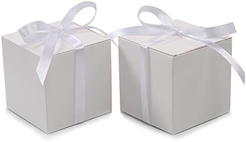 COTOPHER 60pcs White Cube Gift Boxes with Ribbons