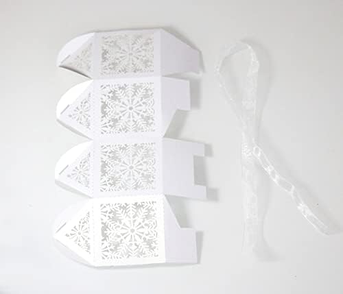 50 Pack Laser Cut Snowflake Wedding Candy Boxes with Ribbon Party Favor