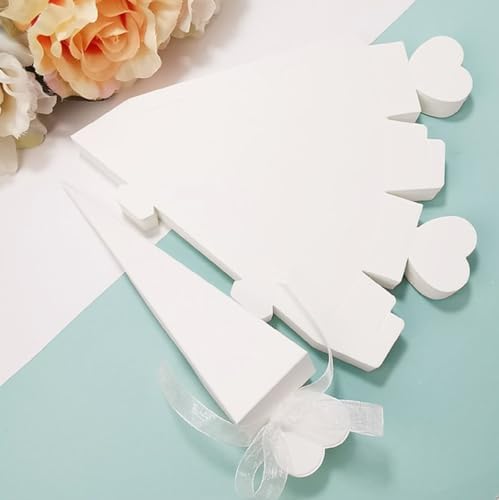 50 Piece White Cone Shaped Cookie Boxes with Ribbons