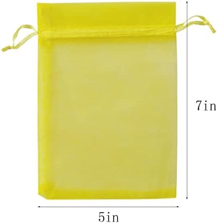 Pack of 100 Yellow Organza Gift Bags 5x7 Inches Drawstring