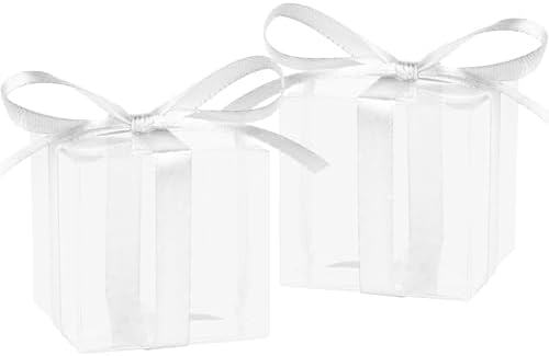 Adecortalk 50 Pcs Clear Gift Boxes with White Ribbon