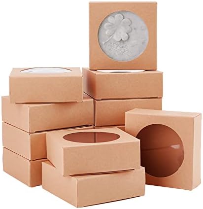 BENECREAT 24 Pack Brown Kraft Gift Boxes with Clear Window