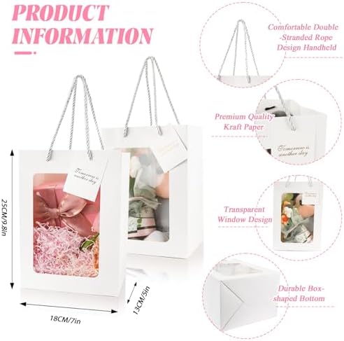 30 PCS White Gift Bags with Clear Window and Handles