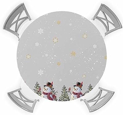 Grey Christmas Round Waterproof Table Cover Fitted Tablecloth
