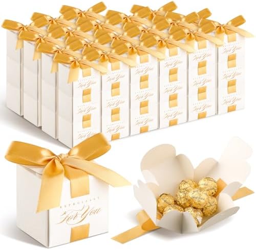 Zhanmai 60 Pcs Mini Wedding Favor Boxes with Gold Ribbon