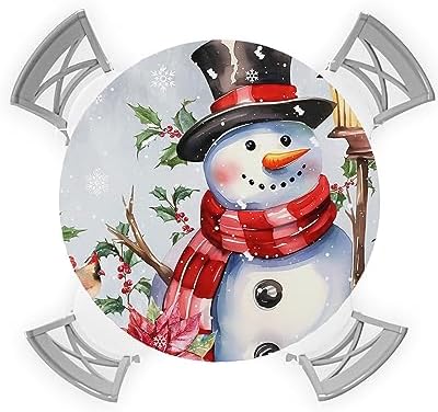 Christmas Snowman Round Waterproof Table Cover for Indoor Outdoor Use