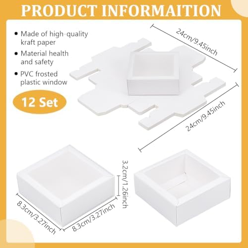 BENECREAT 12pcs White Paper Gift Boxes with PVC Windows