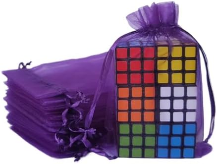 50 Pack Organza Gift Bags 5x7 Inch Purple Drawstring Sheer Packaging