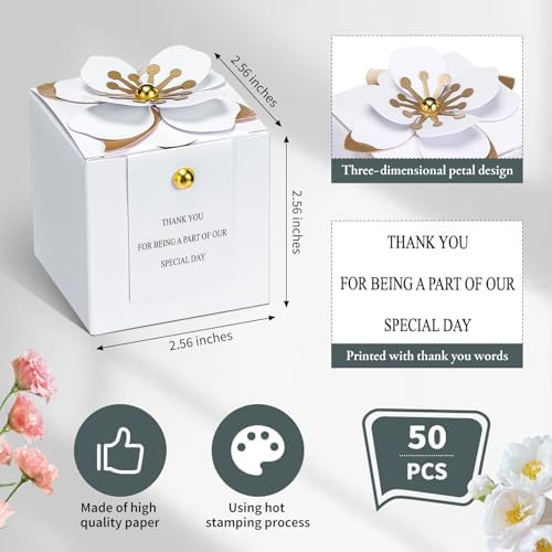 Affrolling 50 Pcs Wedding Favor Boxes with Gold Stamens
