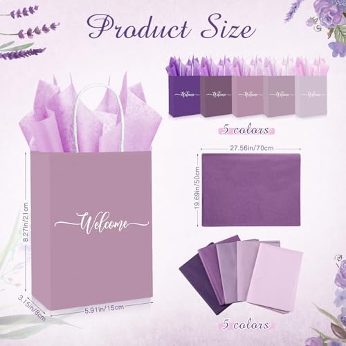 Kolldenn 50 Set Gradient Purple Welcome Gift Bags Wedding Party Bulk