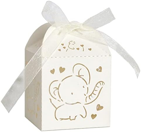 50PCS Laser Cut Favor Boxes with Ribbons