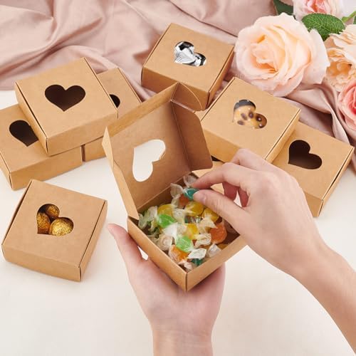 BENECREAT 30 Pack Kraft Gift Boxes with Heart Window
