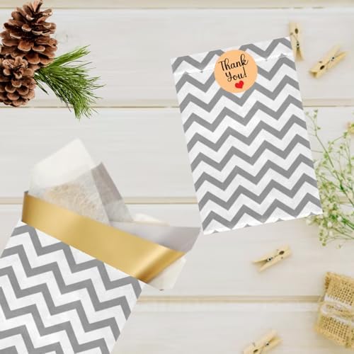 Novel Box 100 Pack Silver Chevron Print Flat Gift Bags 6x9 Inches