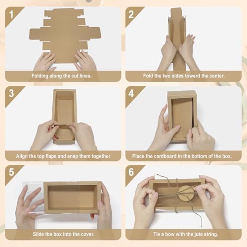30 Sets Kraft Gift Boxes with Clear Window and Jute String