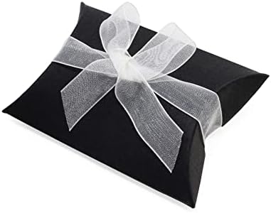 QUUPY 50PCS Black Kraft Paper Pillow Boxes with Ribbons